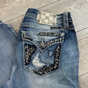 Miss Me Blue Cropped Jeans with Embellished Pocket